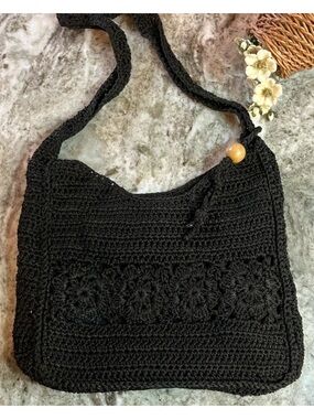 Black boho Crochet Shoulder Bag